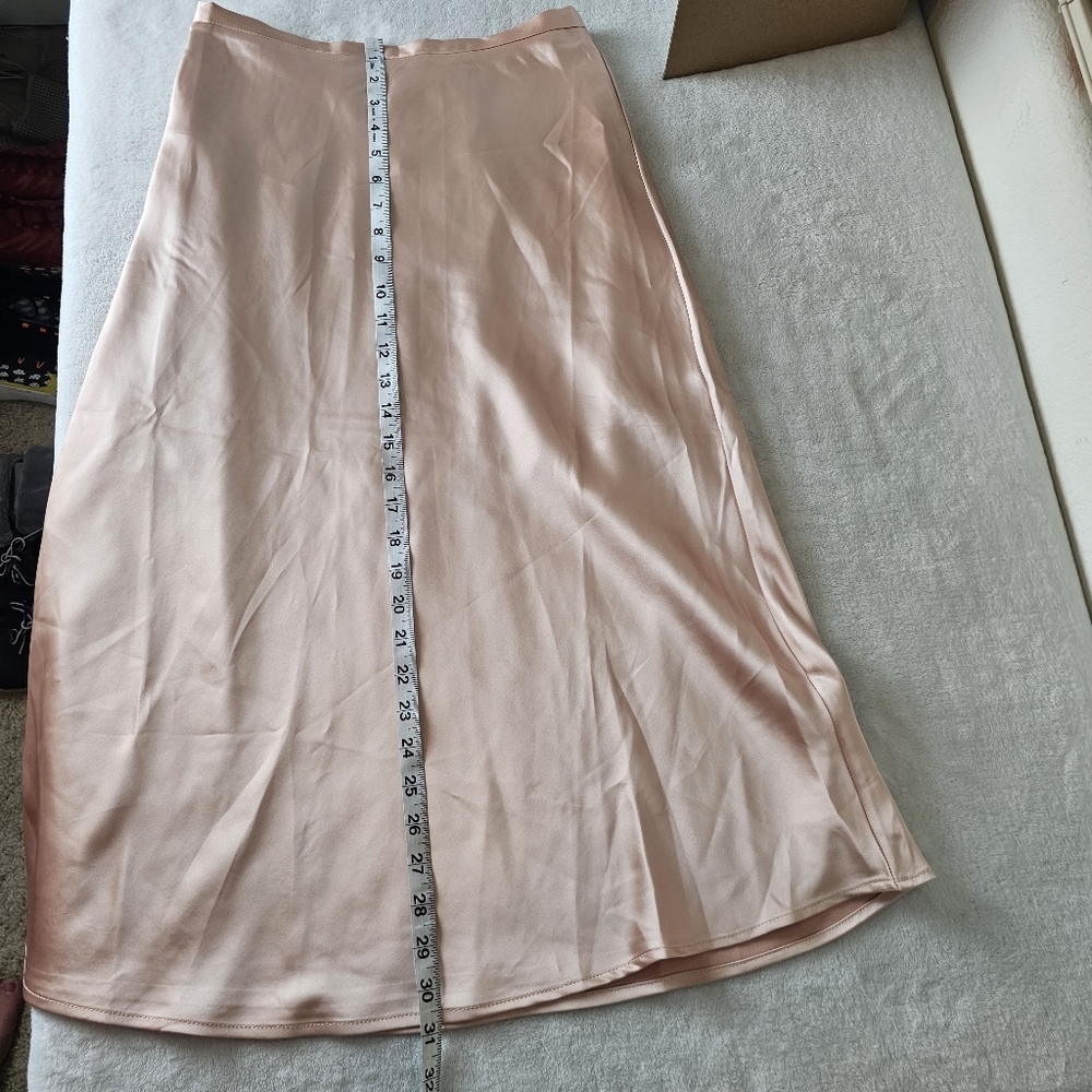 Commense Light Pink Satin Midi Skirt A-Line Size S Slip Skirt - Picture 9 of 9